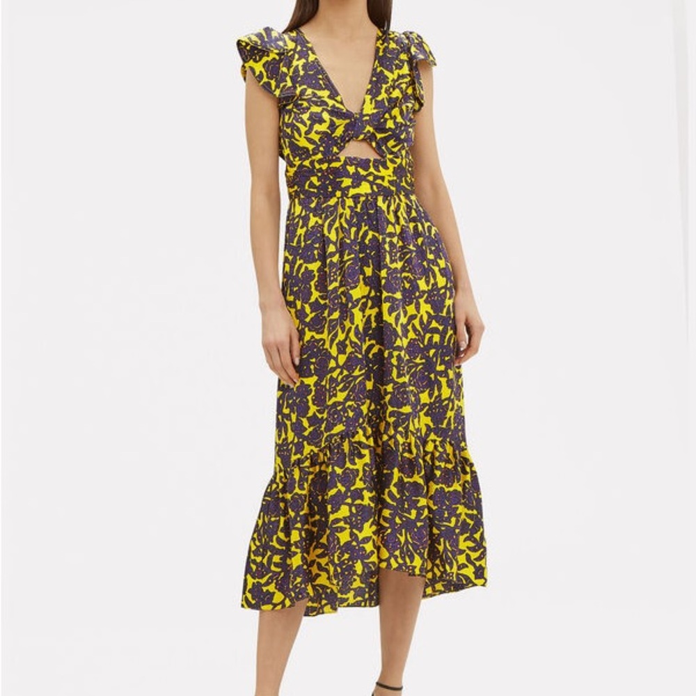 A.L.C. Valencia dress NWT yellow purple black 100% silk midi maxi